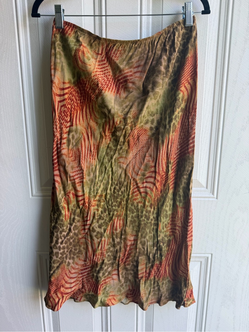 Toto N Ko Animal Print Midi Skirt Large Y2K Boho Bias Cut Slip Skirt